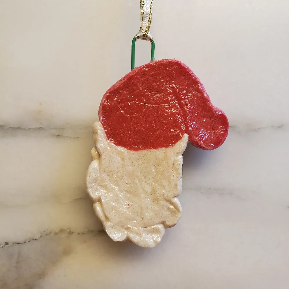 New Handmade Salt Dough Santa Ornament
